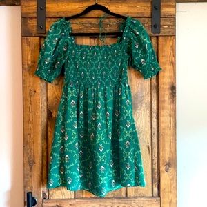Hill House Nap Dress Emerald Trellis Athena - Size Small